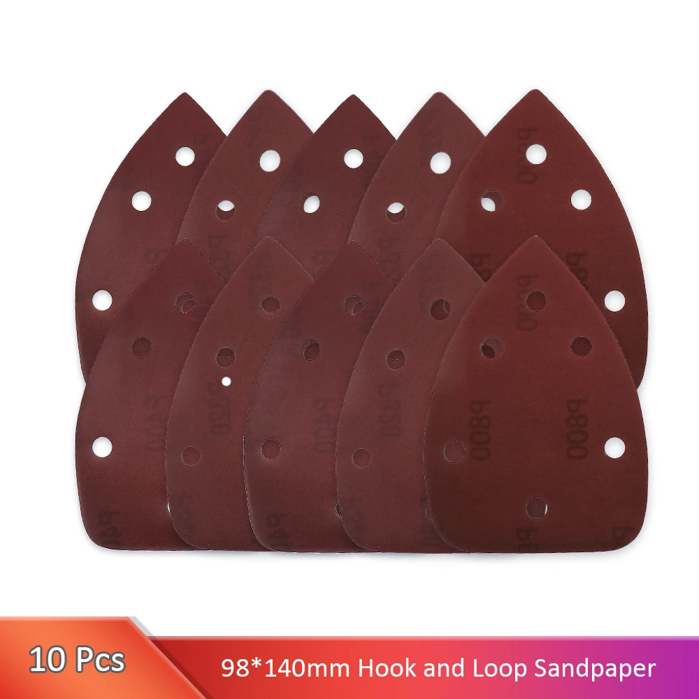 10pcs 140*90 Self-adhesive 6 Holes Sanding Paper Triangle Sandpaper with Hook Loop Sanding Disc Abrasive Tools Polishing