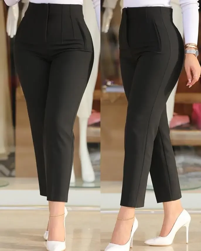 

Elegant High Waist Cropped Work Pants for Women Black All-Match Daily Office Formal Wear Fashion Women's Trousers OL