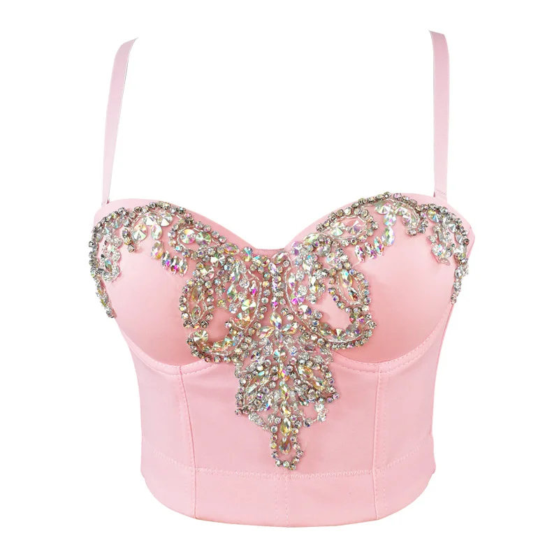 

Pink Suspender Vest Women Wear Dimensional Fishbone Tops Beaded Rhinestone Short Paragraph Women's Clothing Offer Free Shipping