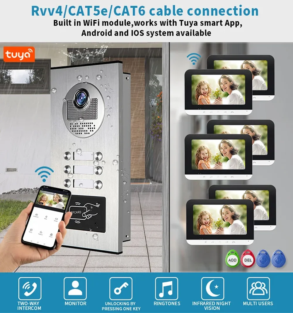 Door Bell Camera Wireless 7-Inch Wired Video Door Phone Intercom