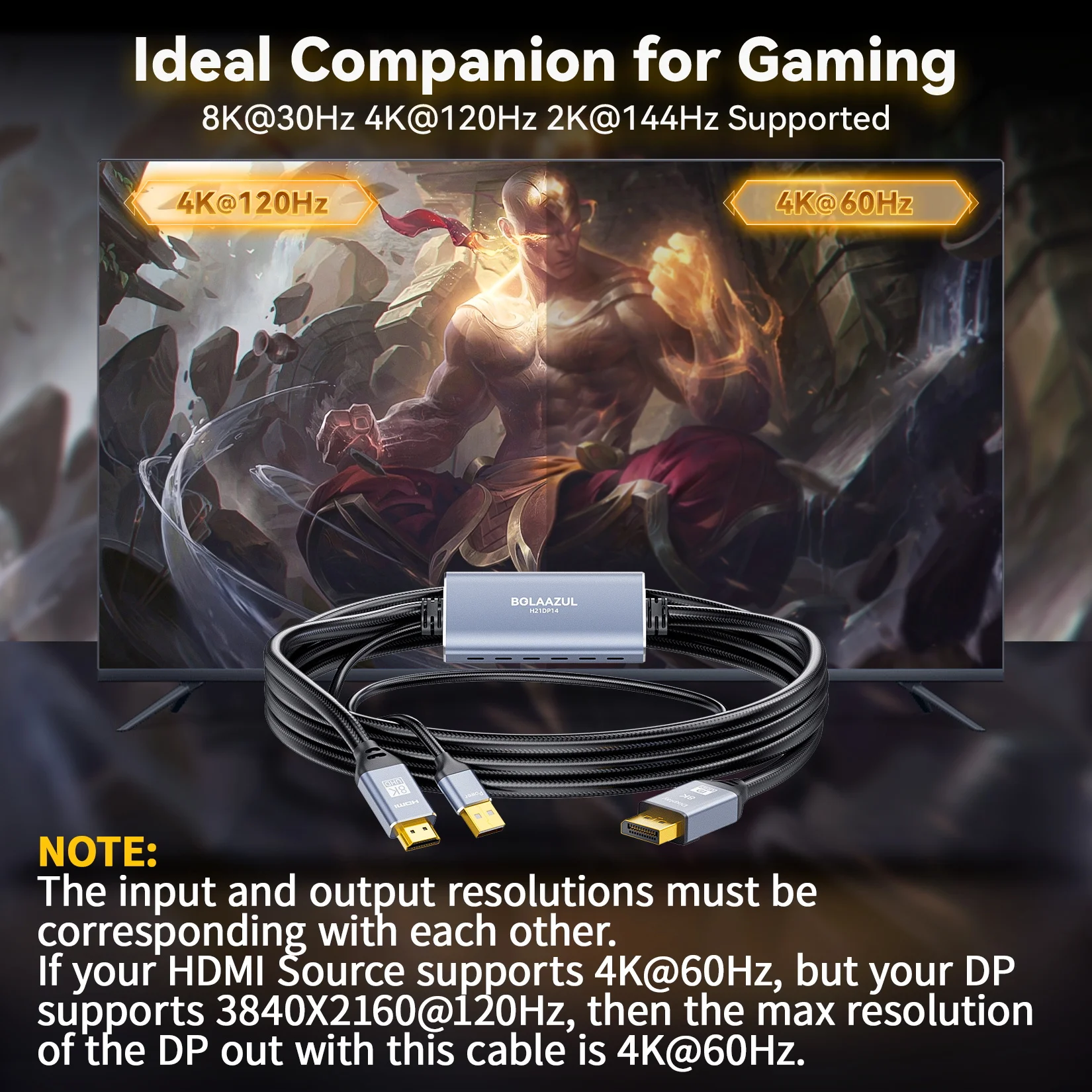 HDMI to DisplayPort Cable for PS5 PS4 Pro Xbox Series X