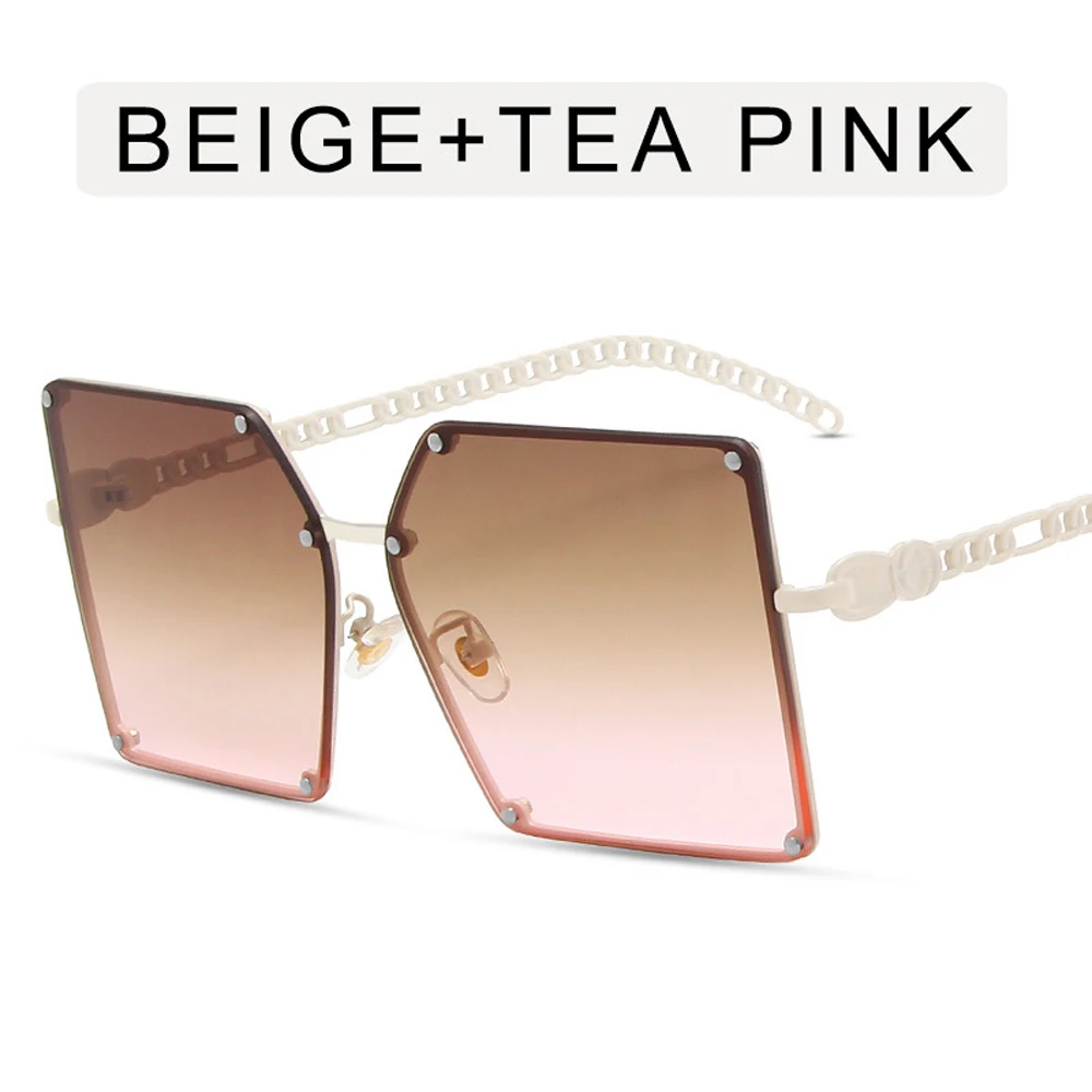 2023 New Fashion Oversize Gradient Sunglasses For Women Vintage Alloy Chain Frame Rivet Square Sun Glasses Female Elegant Shades_voghion.com