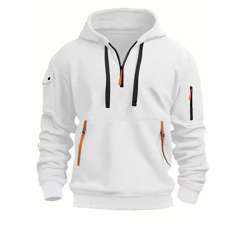 Men's Hooded Retro Harajuku Long Sleeve Zipper Multi-pocket Casual Loose Sweater Leisure Sports Pullover Street Wear