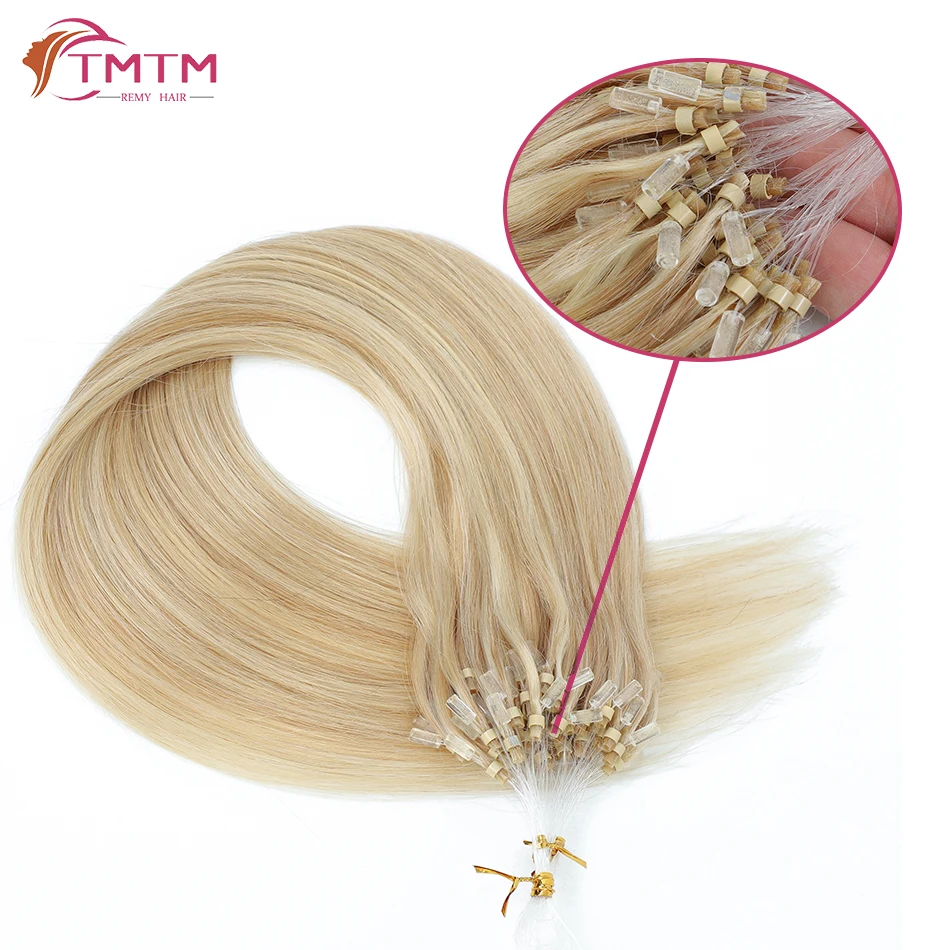 Straight Micro Loop Human Hair Extensions Kit 50 100 Strands Brazilian Virgin Hair Invisible Micro Ring Beads Natural 1G/Pc