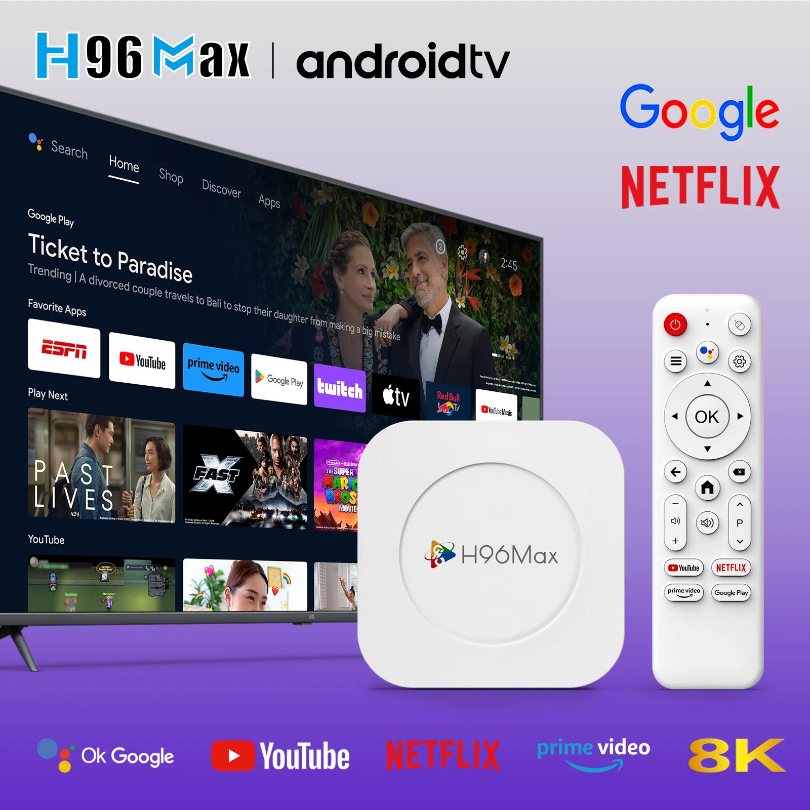 Smart TV Box Android 14.0 H96 MAX M1 Plus RK3528 Mouse Assistant Bluetooth5.4 WI