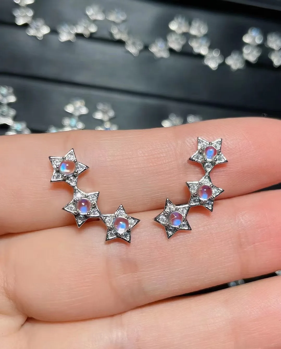 2023 Nuovi Orecchini A Stella Con Ciondolo In Pietra Di Luna Indiana Naturale In Argento Sterling S925 Di Vendita Calda Senza Pietra Principale Ottimi