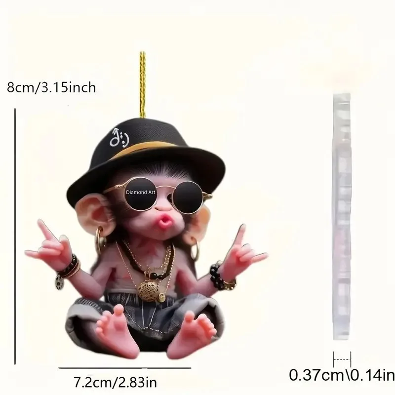 2D 원숭이 모양의 자동차 펜던트 매달려 장식 체인 현실적인 동물 백미러 매달려 장식 자동차 인테리어 액세서리