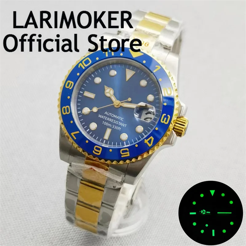 Lari moker 40mm Herren Uhr zweifarbiges Gold gehäuse selbst aufwickeln des Saphirglas nh35 pt5000 Uhrwerk blaues Zifferblatt Edelstahl armband – Detail 6