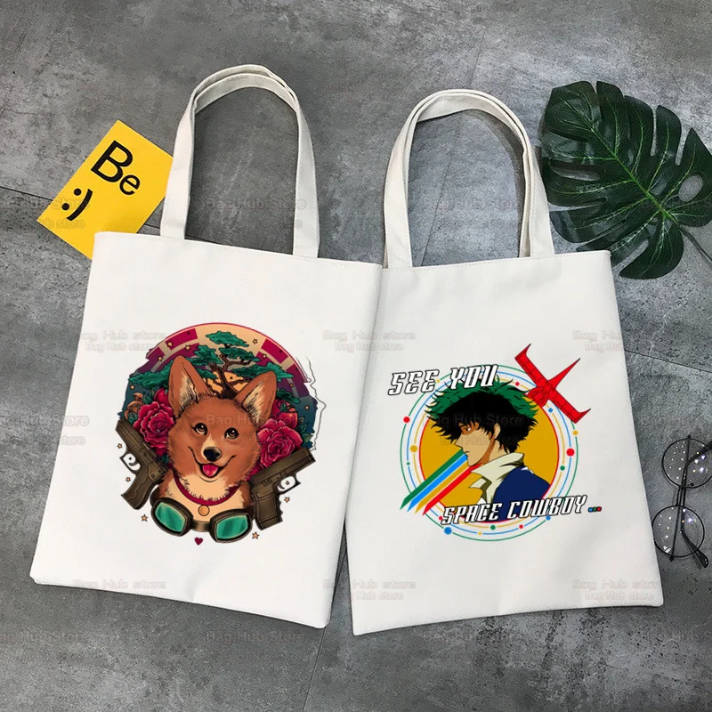 

Cowboy Bebop Anime Manga Space Spike Funny Shopping Bag Graphic Tote Harajuku Women Canvas Shoulder Bag Female Ulzzang Eco