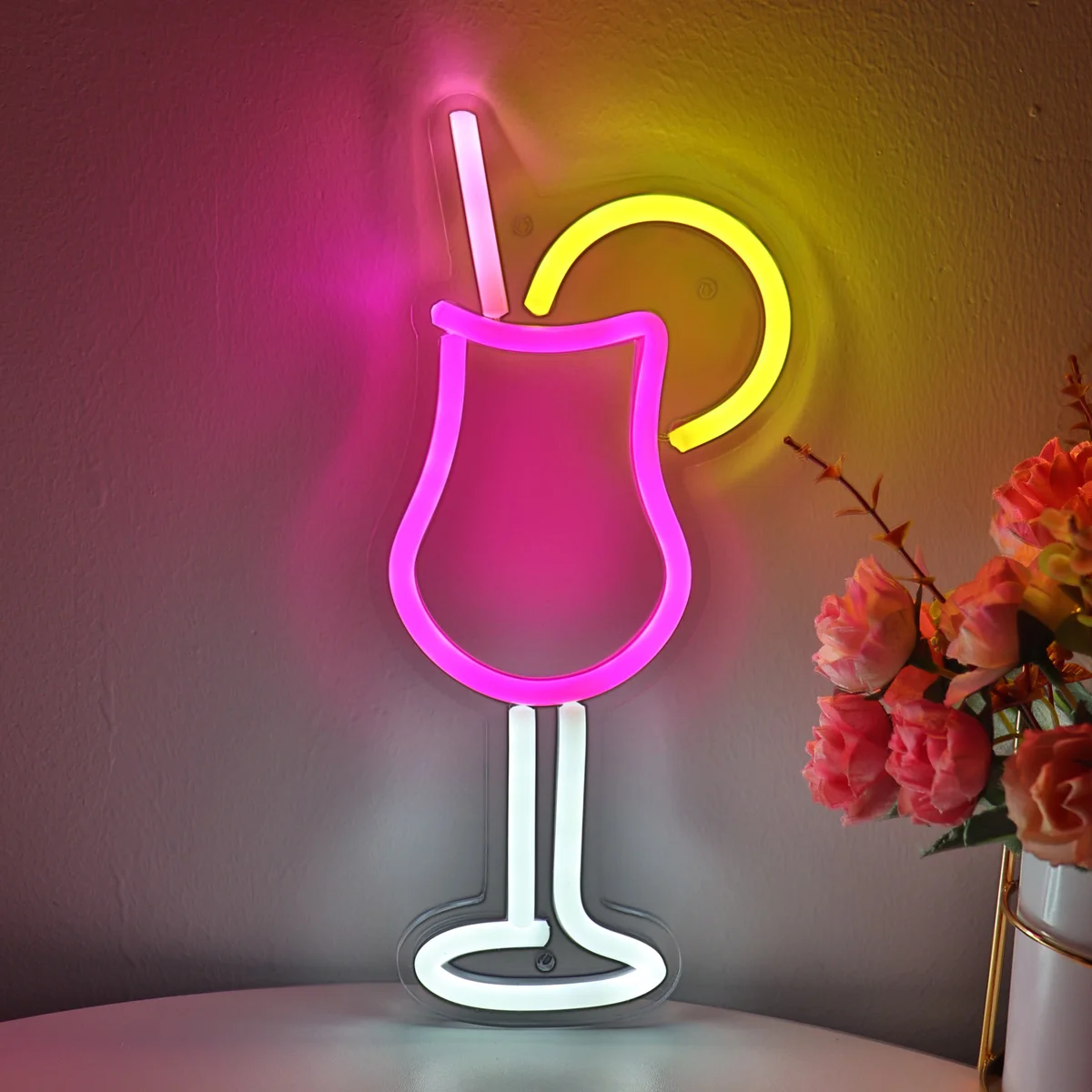 

1pc Hurricane Cocktail Juice Glass With Lemon LED Wall Neon Art Sign For Party Club Bar Juice Shop Decoration 4.96''*10.63''