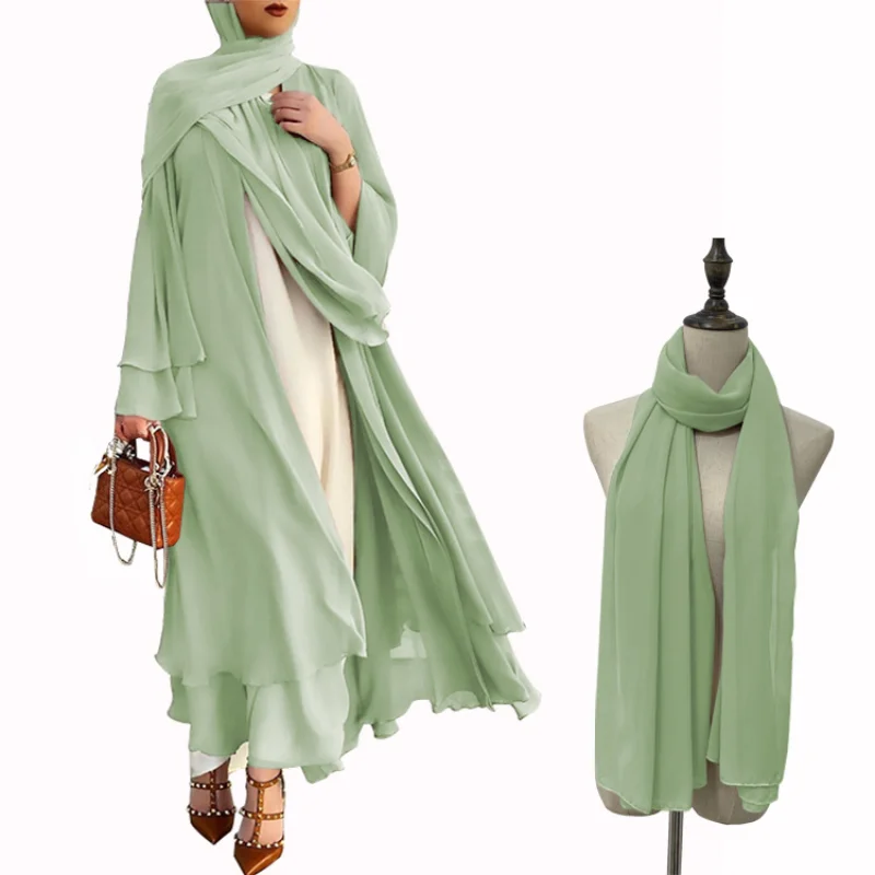 

Abayas мусульманское платье для женщин с длинным рукавом Исламская абайя ИД Дубай платья Кафтан Ближний Восток молитва шифоновый халат с шарфом