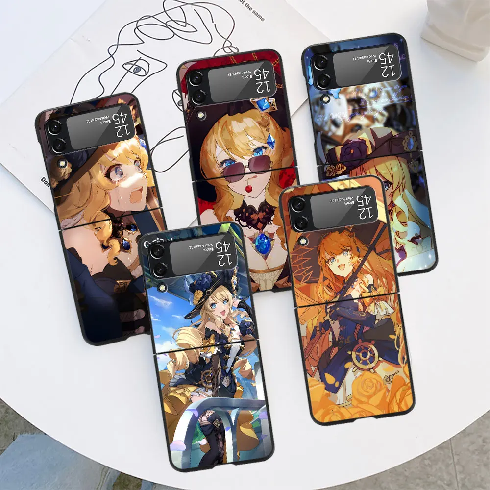 Custodia Per Telefono Navia Genshin Impact Per Samsung Galaxy Z Flip 4 3 5G Cover Rigida Nera Per Pc Zflip4 Zflip3 Pieghevole Funda Flip4 Flip3