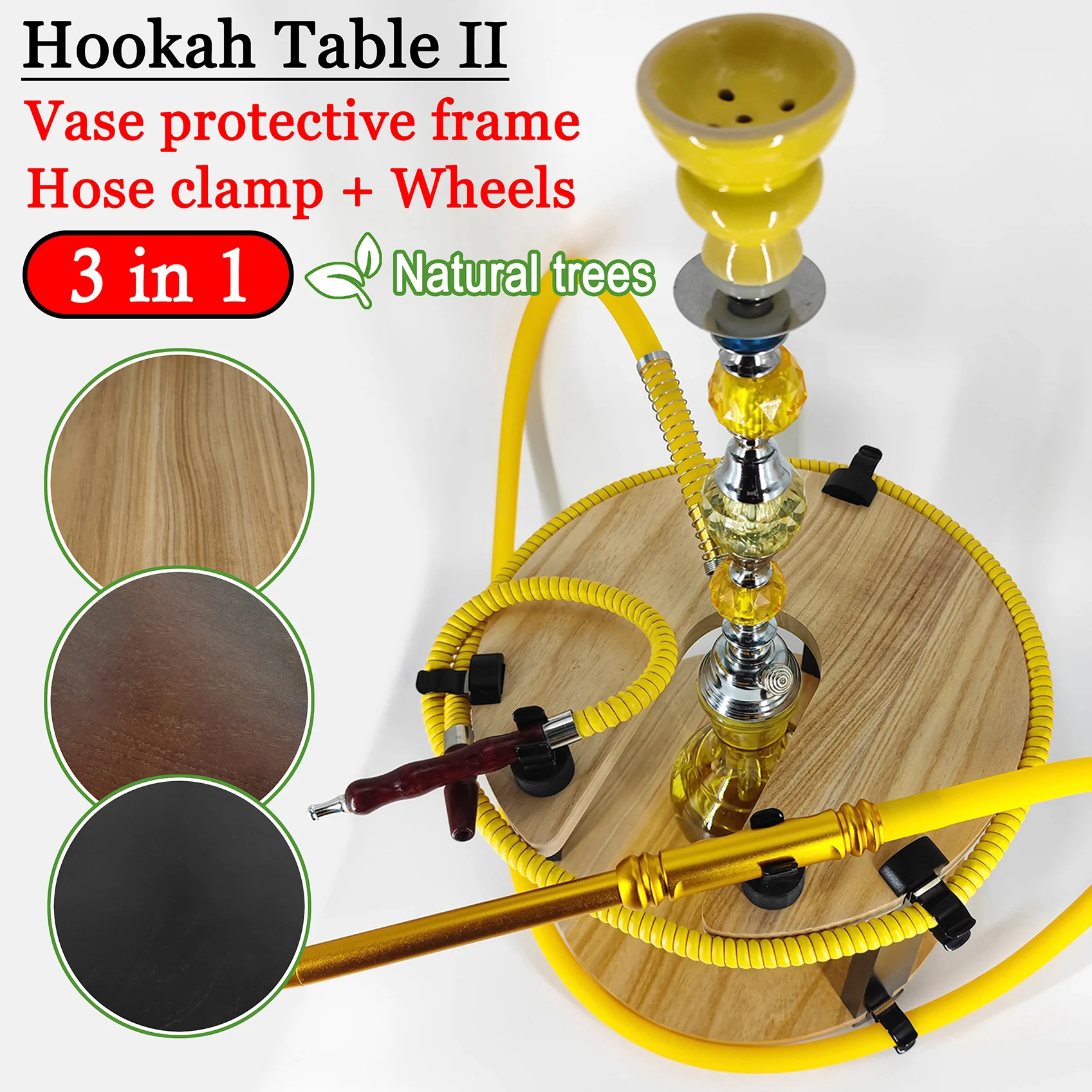 Shisha Stand Portable Wooden Hookah Table Station With Wheels Rolling for Hose Clamp Storage Vase protection Nargile Accessories