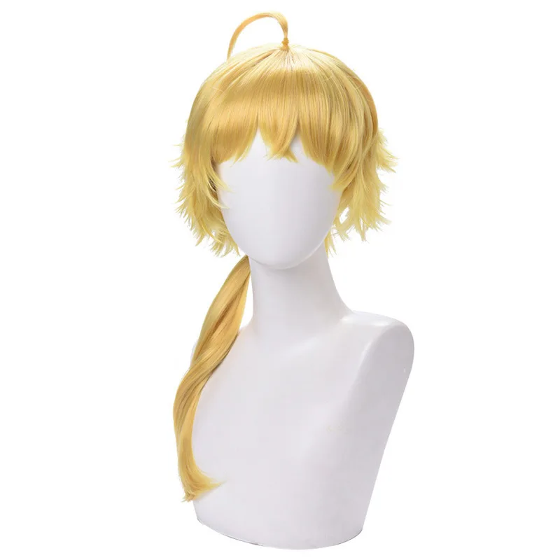 Thoma Wig Genshin Impact Cosplay Wig Long Yellow Men Wigs with Ponytail Synthetic Hair Heat Resistant Halloween