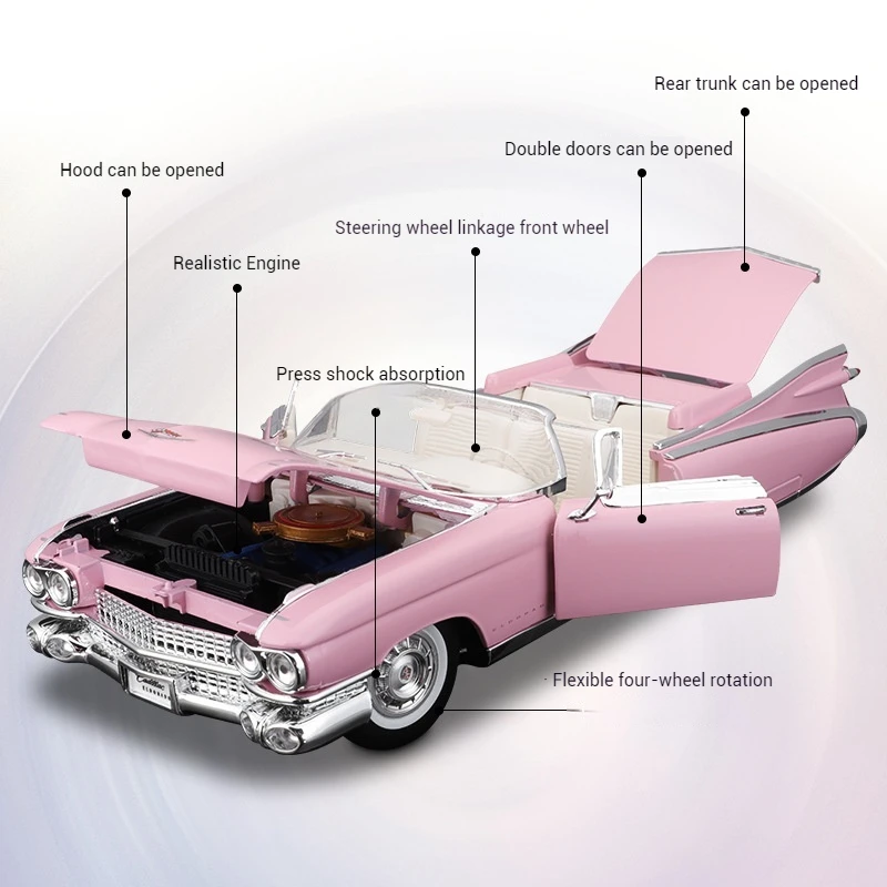 Maisto 1:18 1959 Cadillac Eldorado Biarritz Pink Classic Alloy Retro Luxury Car Model Collector'S Edition Decoration Toy 2