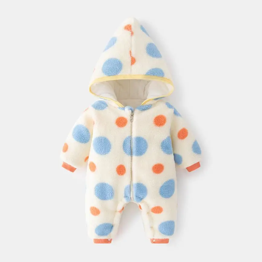 

2023 Winter New Baby Plush Romper Newborn Hooded Jacket Infant Boys Girls Thicker Warm Cotton Jumpsuit A3029