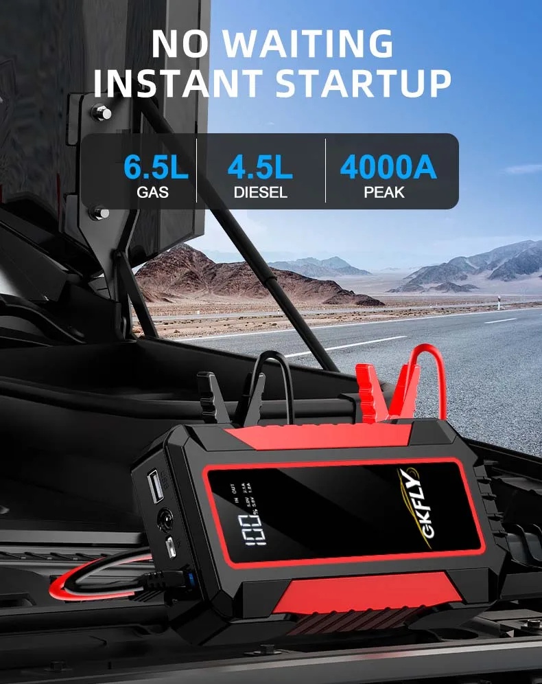 Neuer 4000A Auto-Starthilfe-Booster, tragbare 59,2Wh Powerbank, Notstartgerät, Auto-Batterie-Booster für Benzin- und Dieselautos – Detail 5