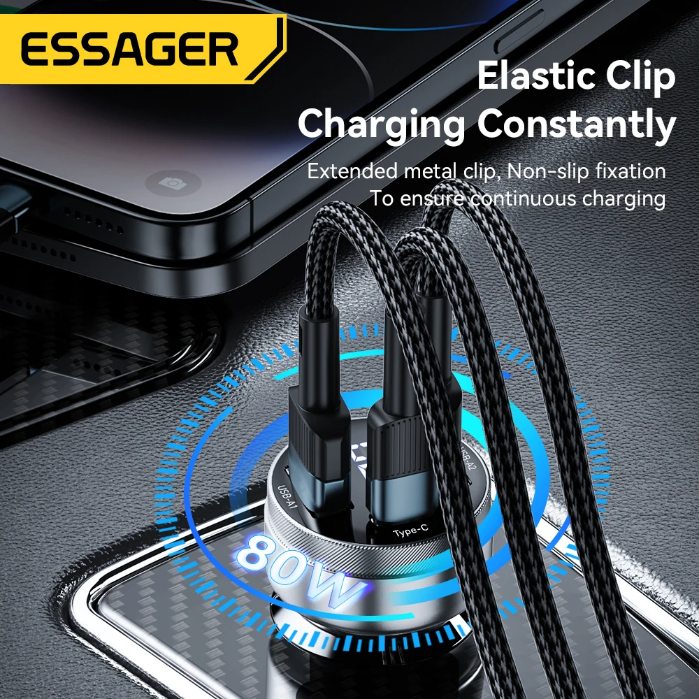 Essager 80W USB Car Charger PD USB Type C Quick Charge QC3.0 SCP 5A Fast Charger For iPhone 14 13 Xiaomi Samsung Phone Charger — view 2
