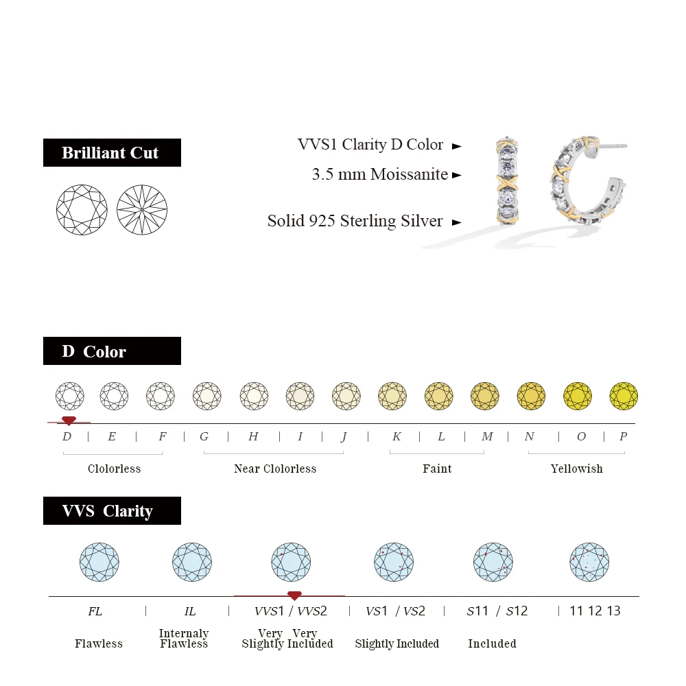 Earrings Classic Moissanite Stud D Color VVS1 Diamond 925 Silver White Gold Plated for Women Wedding Bride Jewelry Gift silver earrings silver stud earrings womens earrings
