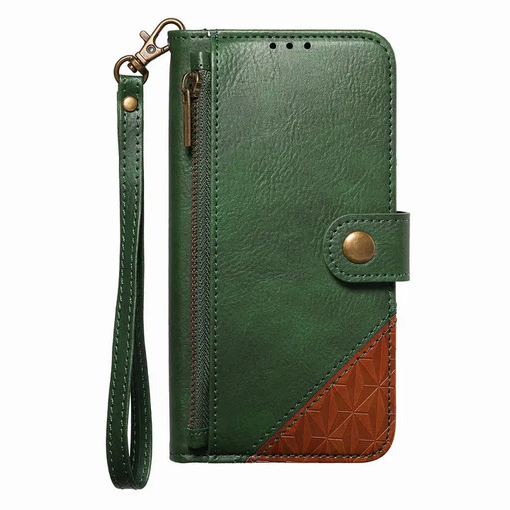 Zipper Wallet Leather Flip Case with RFID Protection and 7-Card Slots