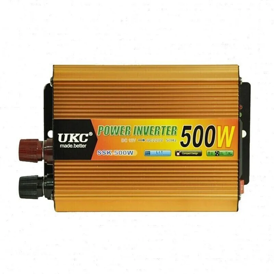 Inverter 500W 12V A 230V Onda Sinusoidale Modificata - Con Presa E USB, Per Camper, Auto, Viaggi, Campeggio