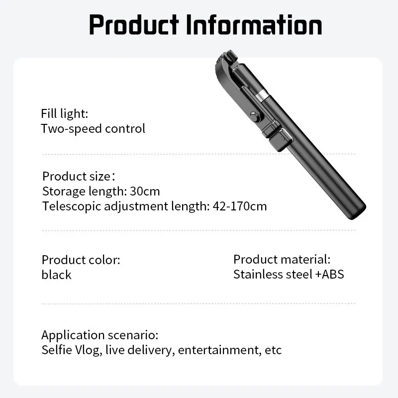 Selfie Stick 170CM Bluetooth Selfie Stick Wireless Phone Holder Tripod Portable Stretchable Holder Anti-Shake Stabilizer