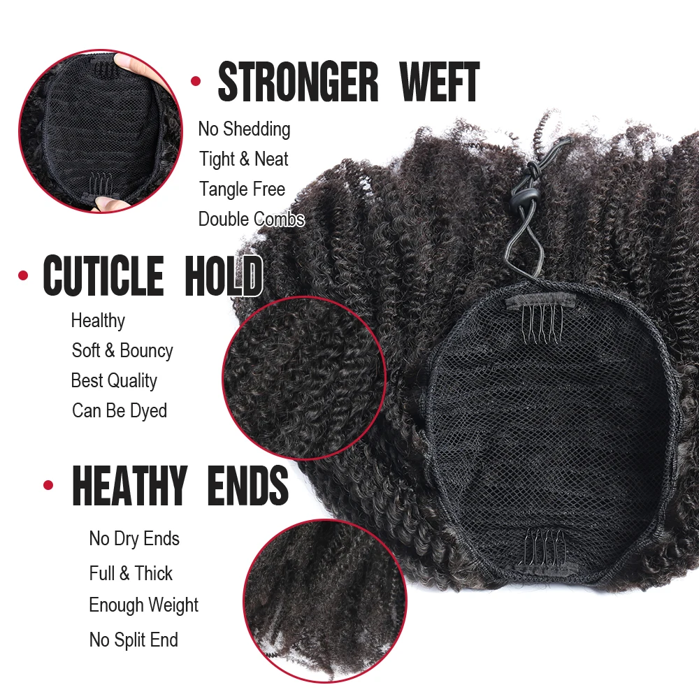 Afro Kinky Curly Drawstring Ponytail Human Hair Extensions 3C 4A Wrap Around Ponytails 10-26 Inch Clip In, human hair extensions