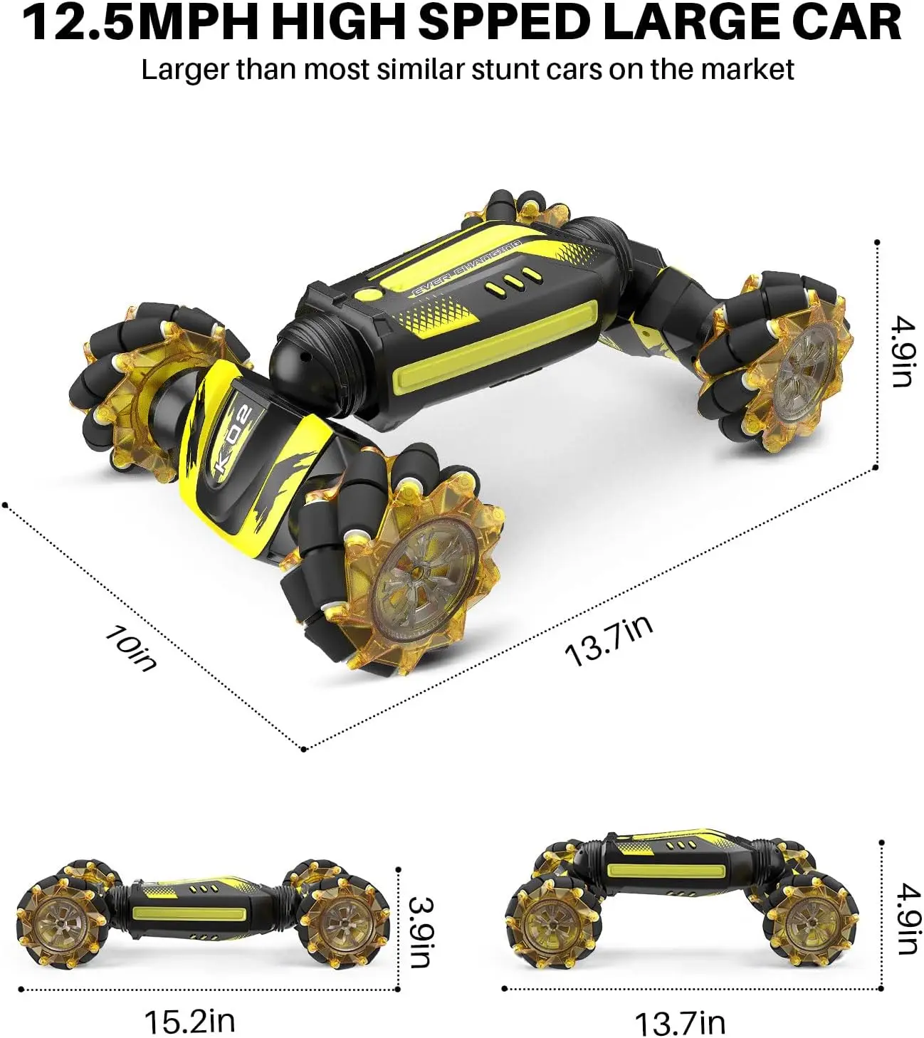 Sensing RC Stunt Car, 1:12 Large Drifting Remote Control Car with Watch Hand Controlled, 4WD 12.5MPH Fast On/Off Road RC