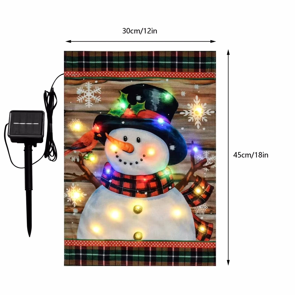 12x18" Double Sided Solar Led Snowman Garden Flag For Outdoor Farmhouse Garden Lawn Christmas Decoration Lighted Yard Flags