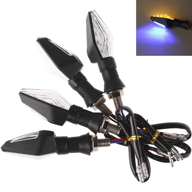 12LED Amber+Blue Motorcycle Turn Signal Indicator Light Blinker Universal
