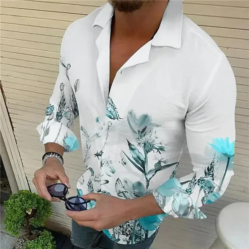

2023 New Men's Slim Floral Long Sleeved Shirt Luxury Prom Holiday Casual Wear Flower Shirt Men's Clothing
