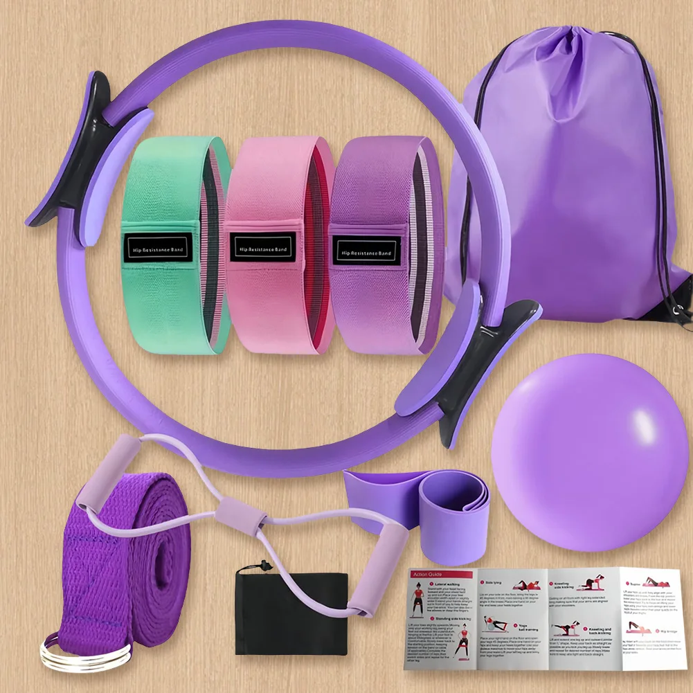 10pcs Essentials Kit Stretching Strap 8 Resistance Bands Pilates Ring And Ball Set With Storage Bag For Workout_voghion.com