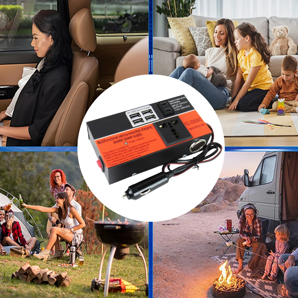 200W 차량용 파워 인버터, 4개 USB 포트 포함, DC 12V 24V를 AC 110V 220V로 변환하는 차량용 인버터 전압 변환기 (휴대폰, 노트북, 태블릿용)