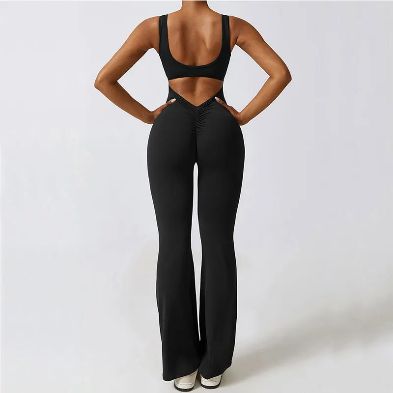 

New One Piece Yoga Set Women Gym Training Sportswear Women Sports Rompers Stretch Female Push Up Workout Bodysuits Flared pants