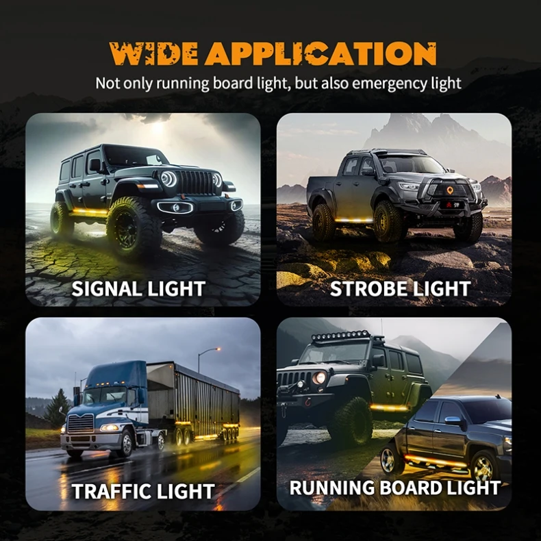 2Pcs Led Car Side Light Bar Signal Warning Lamp Emergency Strobe Light Pickup Taillight Truck Atmosphere Light 12-24V Waterproof