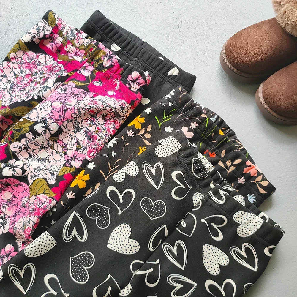 Kids Leggings Girl Pants Girls Thin Fleece Leggings Spring Autumn Winter Baby Sweet Retro Camouflage Floral Slim Trousers Children Clothing