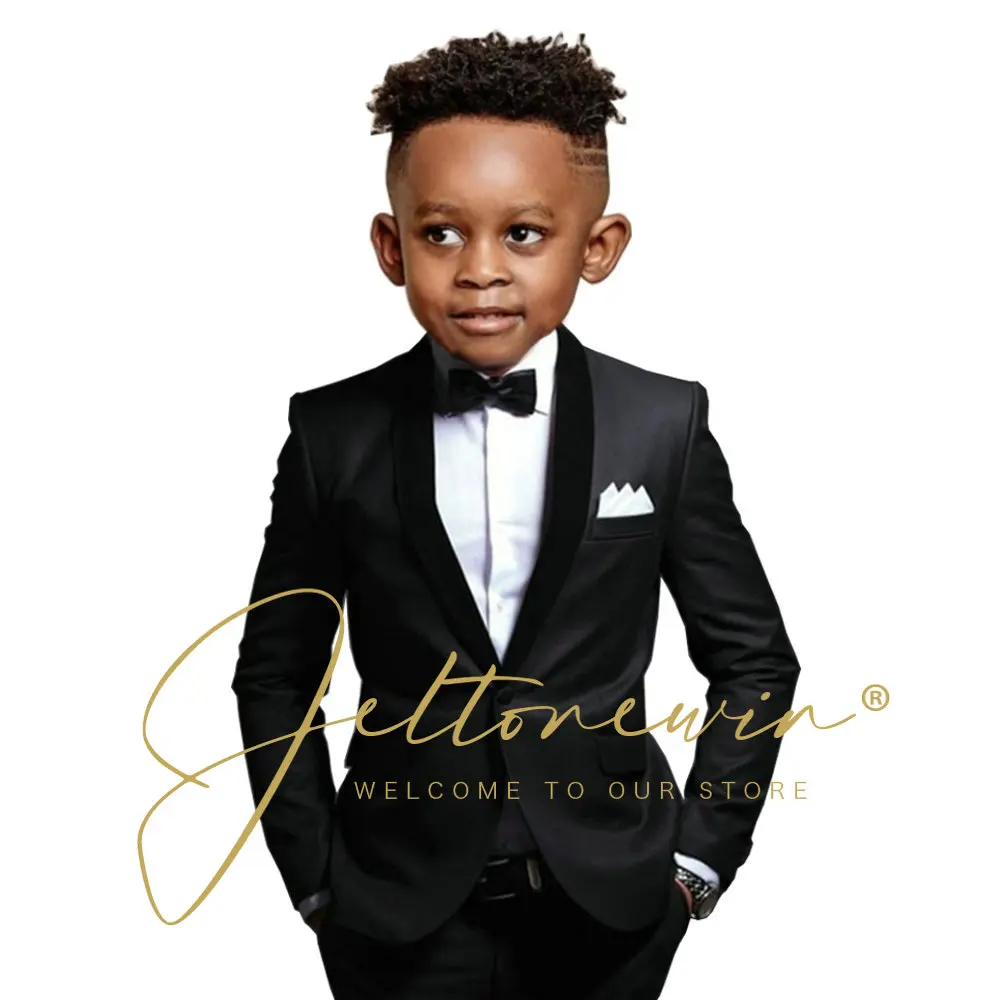 

Black Boys Suits Jacket Pants 2 Piece Set Formal Wedding Tuxedo Fashion Clothes for Kids Velvet Shawl Lapel Blazer Child
