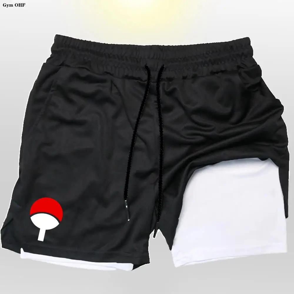 Anime Men's Sport Shorts Cool Sportswear Double-Deck Running Shorts Summer 2 In 1 Bottoms Fitness Training Jogging Short Pants 2