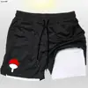 Anime Men's Sport Shorts Cool Sportswear Double-Deck Running Shorts Summer 2 In 1 Bottoms Fitness Training Jogging Short Pants 2