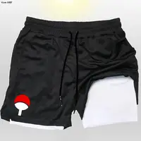 Anime Men's Sport Shorts Cool Sportswear Double-Deck Running Shorts Summer 2 In 1 Bottoms Fitness Training Jogging Short Pants 2