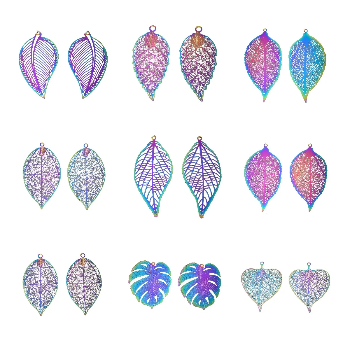 

50pcs Stainless Steel Hollow Leaf Filigree Charms Pendants For Necklace Earring Connectors Jewelry Making DIY Accessories