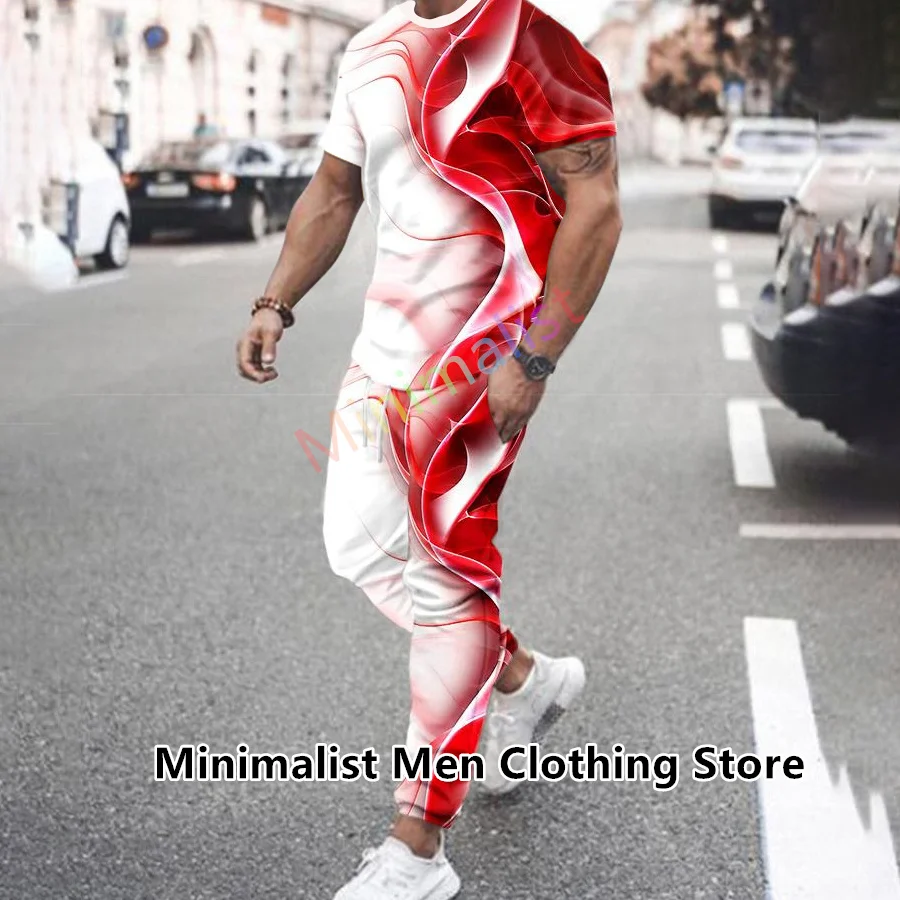 2023 New Summer Men's Trousers Tracksuit Set Sportwear 3d Print Short Sleeve T Shirt+long Pants 2 Piece Suit Men Outfits Clothes