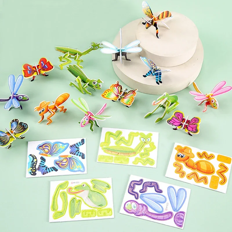

20pcs 3D Three-dimensional Paper Insect Puzzle Children's Toys Cartoon Insect Assembly Model DIY Educational Toy Gift for Kids