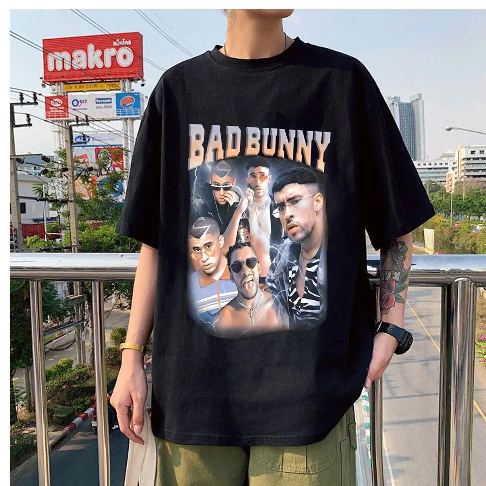 Bad Bunny Singer Print T Shirt Men Hip 