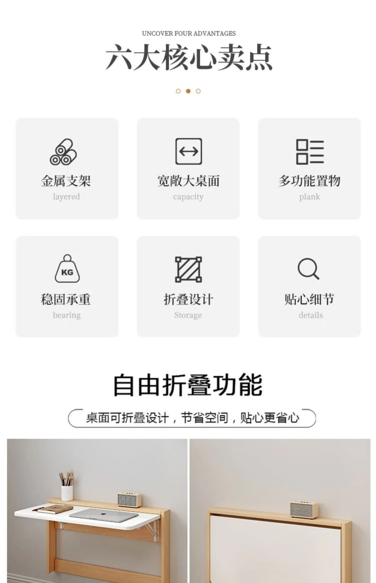 Description Picture 3 of itemWall Hanging Desk Organizer Solid Wood Folding Computer Table Multifunctional Reading Desk Stable Load-bearing Office Desks