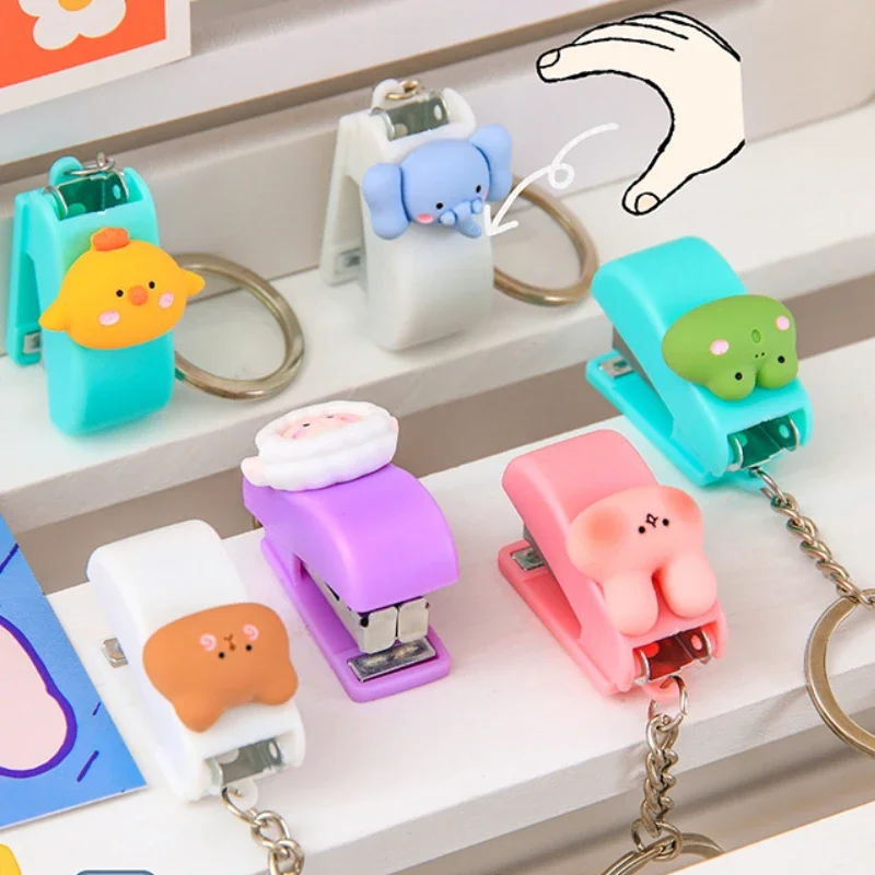 Cute Mini Stapler Portable Cartoon Staples Binding Tools File Organizer Office Stationery School Student Supplies Key Ring mini stapler set hand stapler