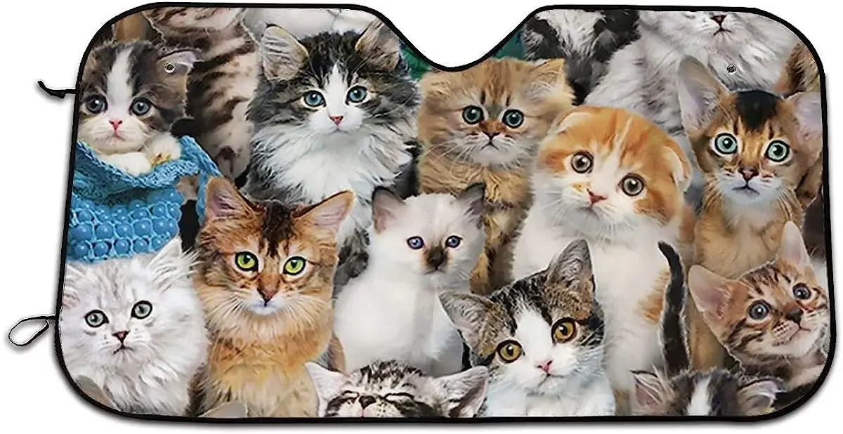 

Cats Cute Packed Cats Car Windshield Sun Shade Uv and Sun Protection Sunshades Keeps Your Vehicle Cool Heat Shield 130x70cm