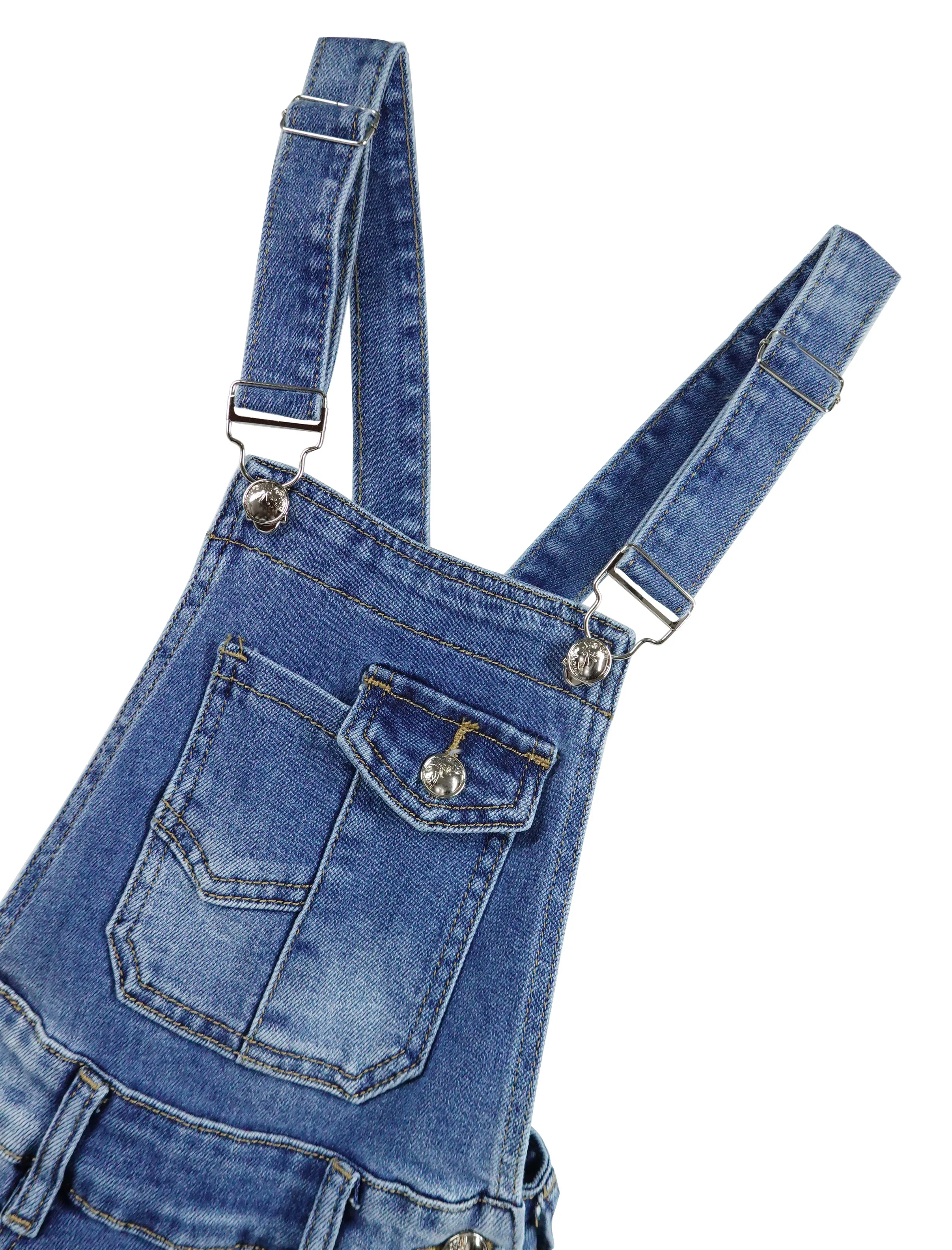 KIDSCOOL SPACE Boy Girl Overall, Large Pockets Soft Washed Denim Jumpsuit,Blue