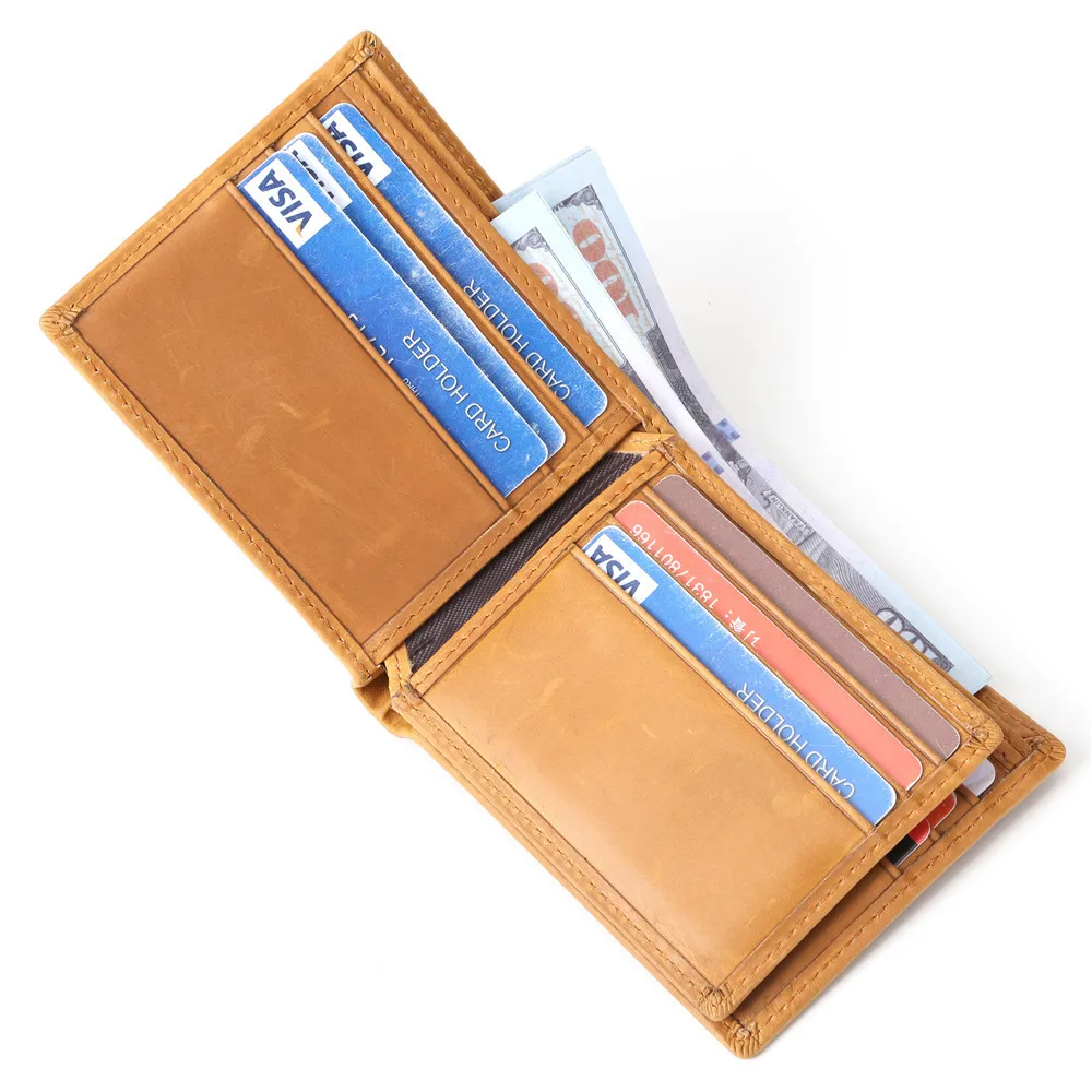 Portafoglio da Uomo in Pelle Crazy Horse, Porta Carte di Credito e Bancomat, Stile Retrò Semplice - immagine 5