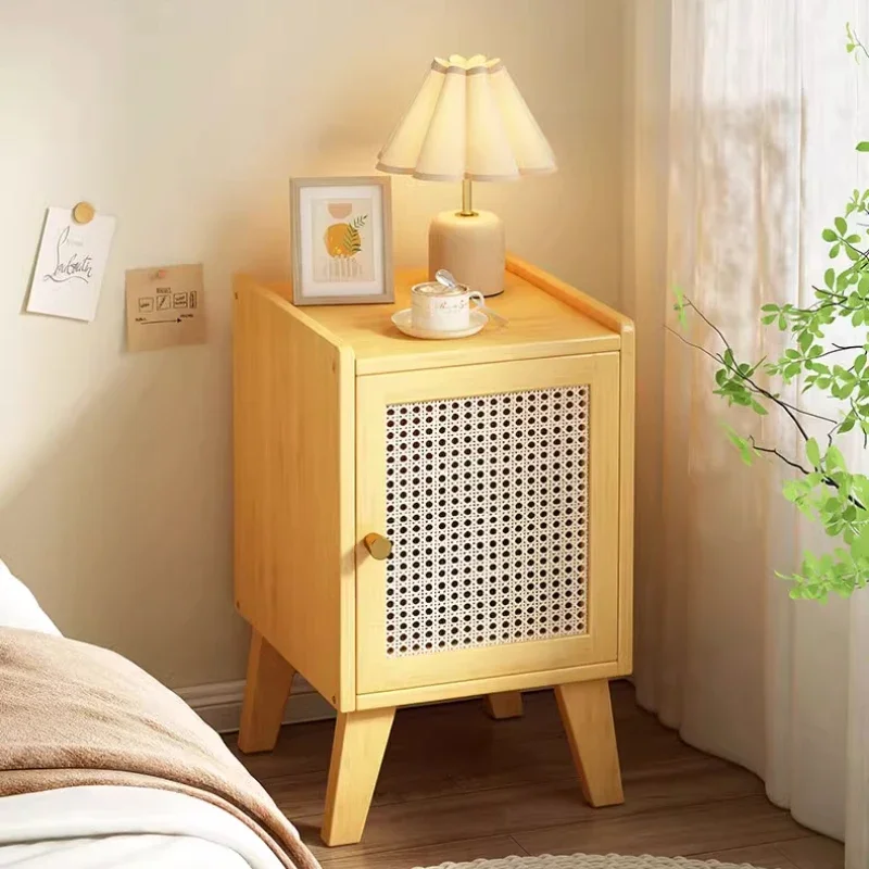 Modern Minimalist Bed End Storage Cabinet with High Sense Bedroom Bedside Table Furniture Thick Bamboo Narrow Slit Night Tables